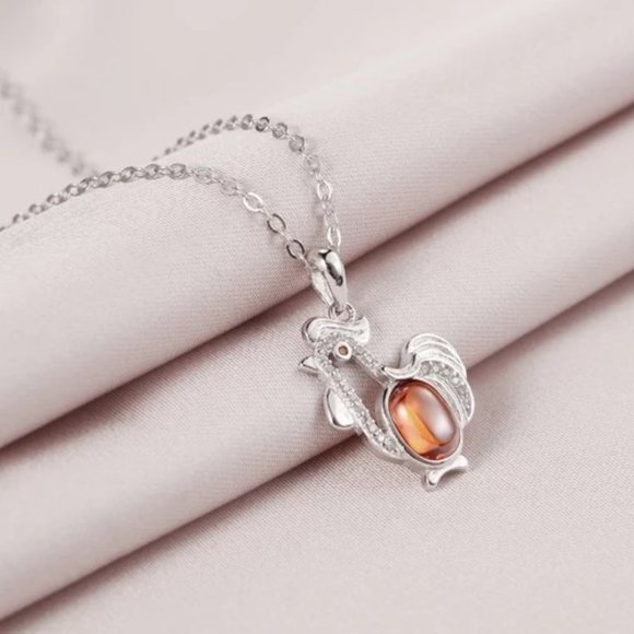 14k Gold Natural Garnet Diamonds Chicken Sterling Silver Necklace - Picture 4 of 10